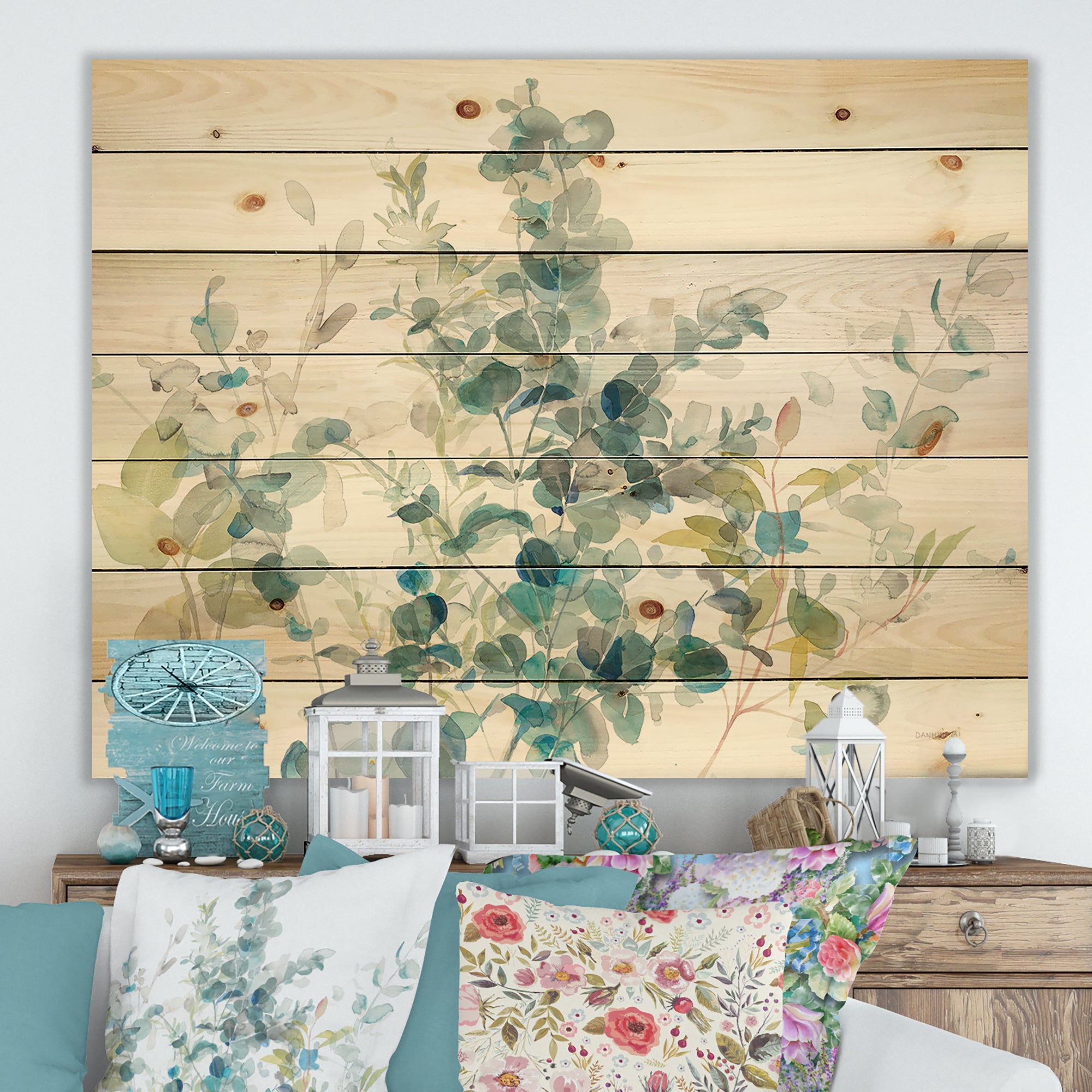 Eucalyptus Natural Element - Farmhouse Print on Natural Pine Wood - 20x15