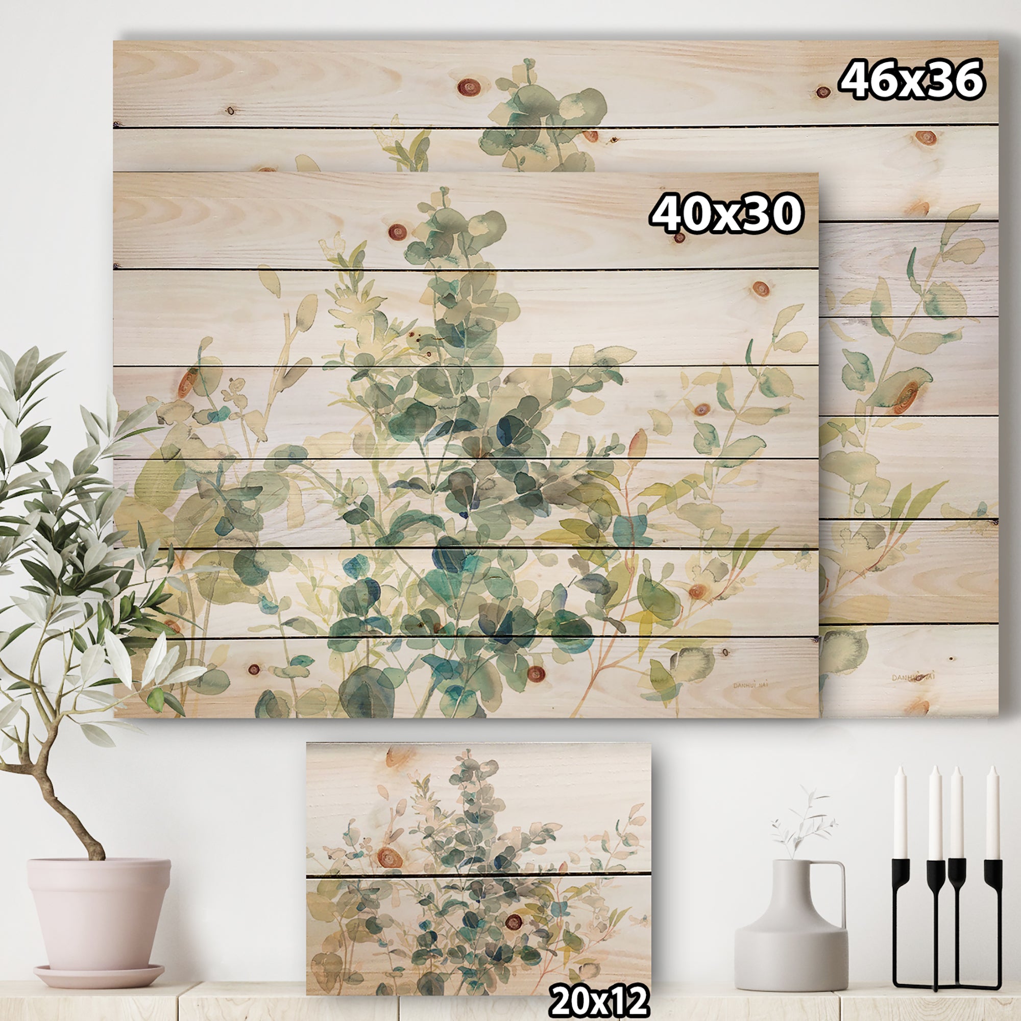 Eucalyptus Natural Element - Farmhouse Print on Natural Pine Wood - 20x15