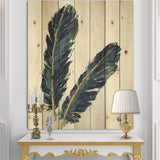 Gold Indigo Feathers IV - Modern Bohemian Print on Natural Pine Wood - 15x20