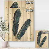 Gold Indigo Feathers IV - Modern Bohemian Print on Natural Pine Wood - 15x20