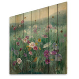 Flower field - Floral Farmhouse Print on Natural Pine Wood - 16x16