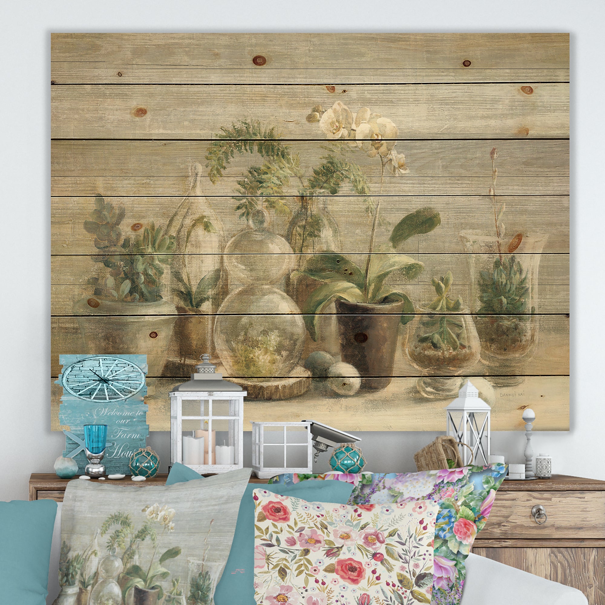 Composition of Orchids - Traditional Print on Natural Pine Wood - 20x15