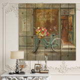 Paris French Flowershop  - Traditional Print on Natural Pine Wood - 16x16