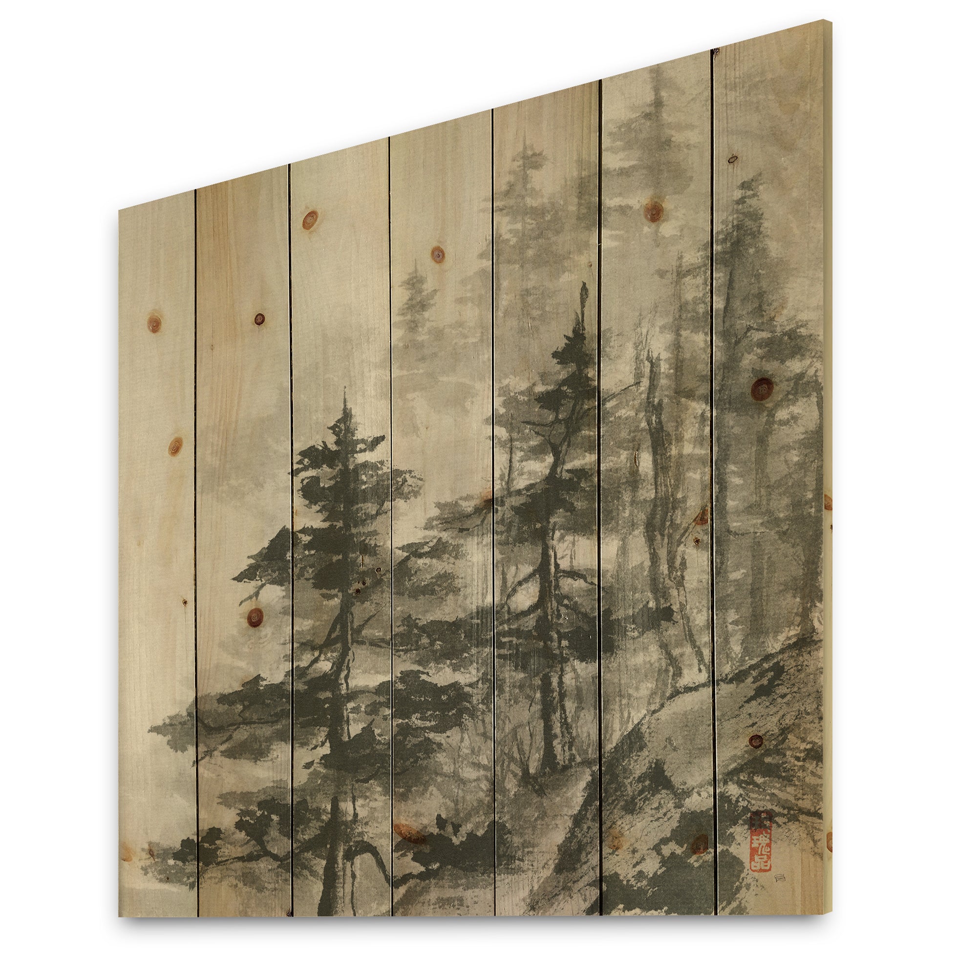 Asian Forest - Cabin & Lodge Print on Natural Pine Wood - 16x16