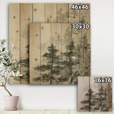 Asian Forest - Cabin & Lodge Print on Natural Pine Wood - 16x16