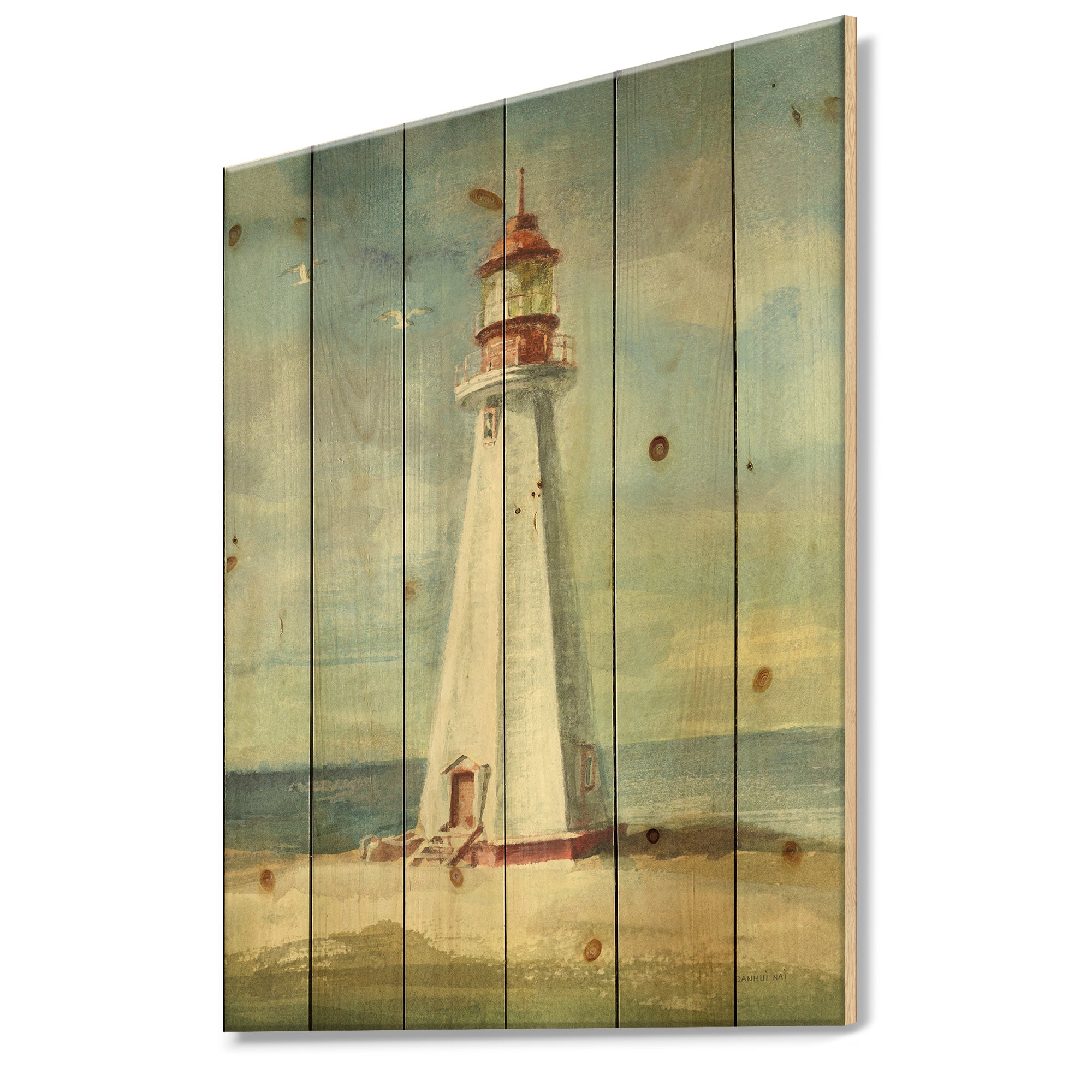 Nautical Lighthouse III - Nautical & Beach Print on Natural Pine Wood - 15x20