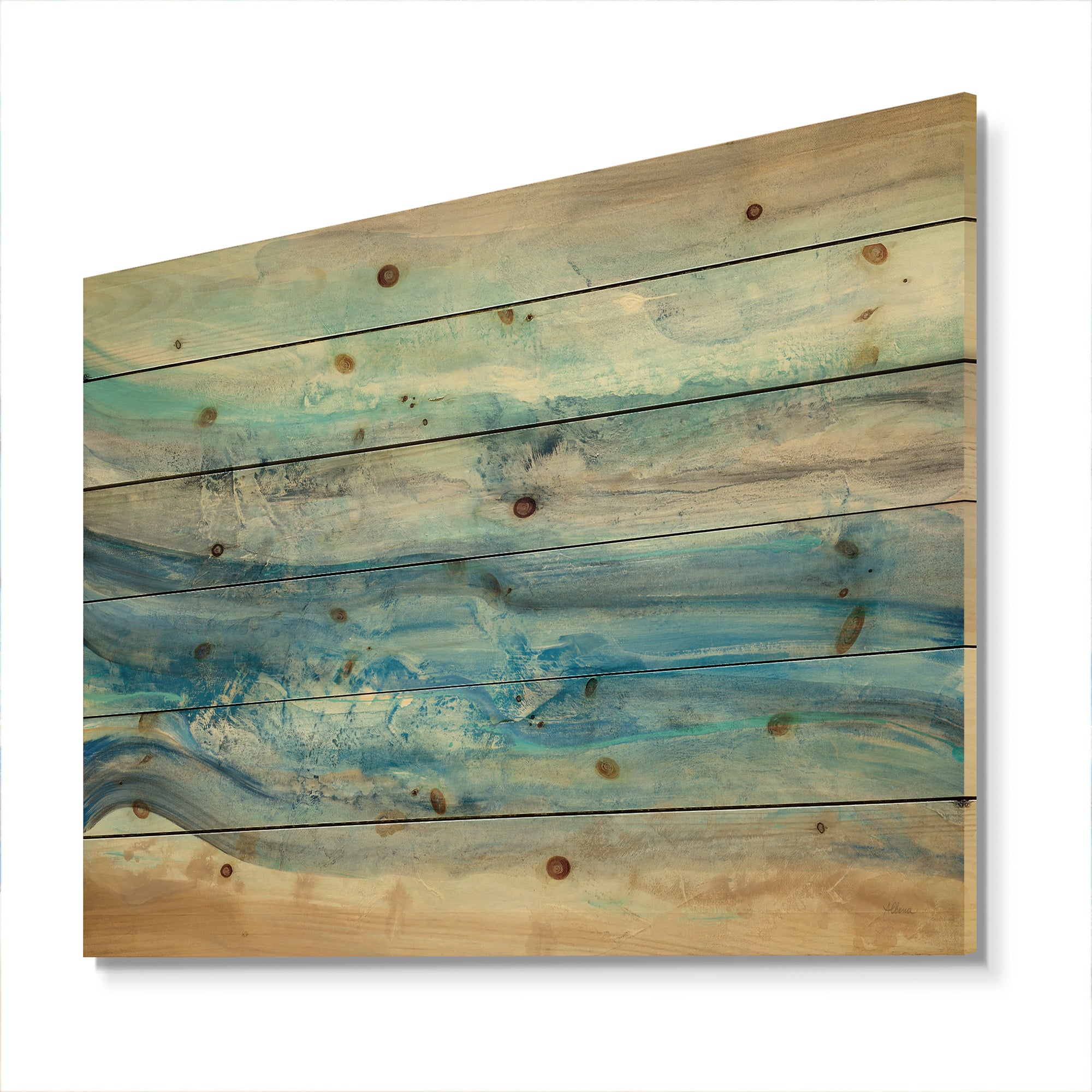 Ocean Mineral Waves - Nautical & Coastal Print on Natural Pine Wood - 20x15