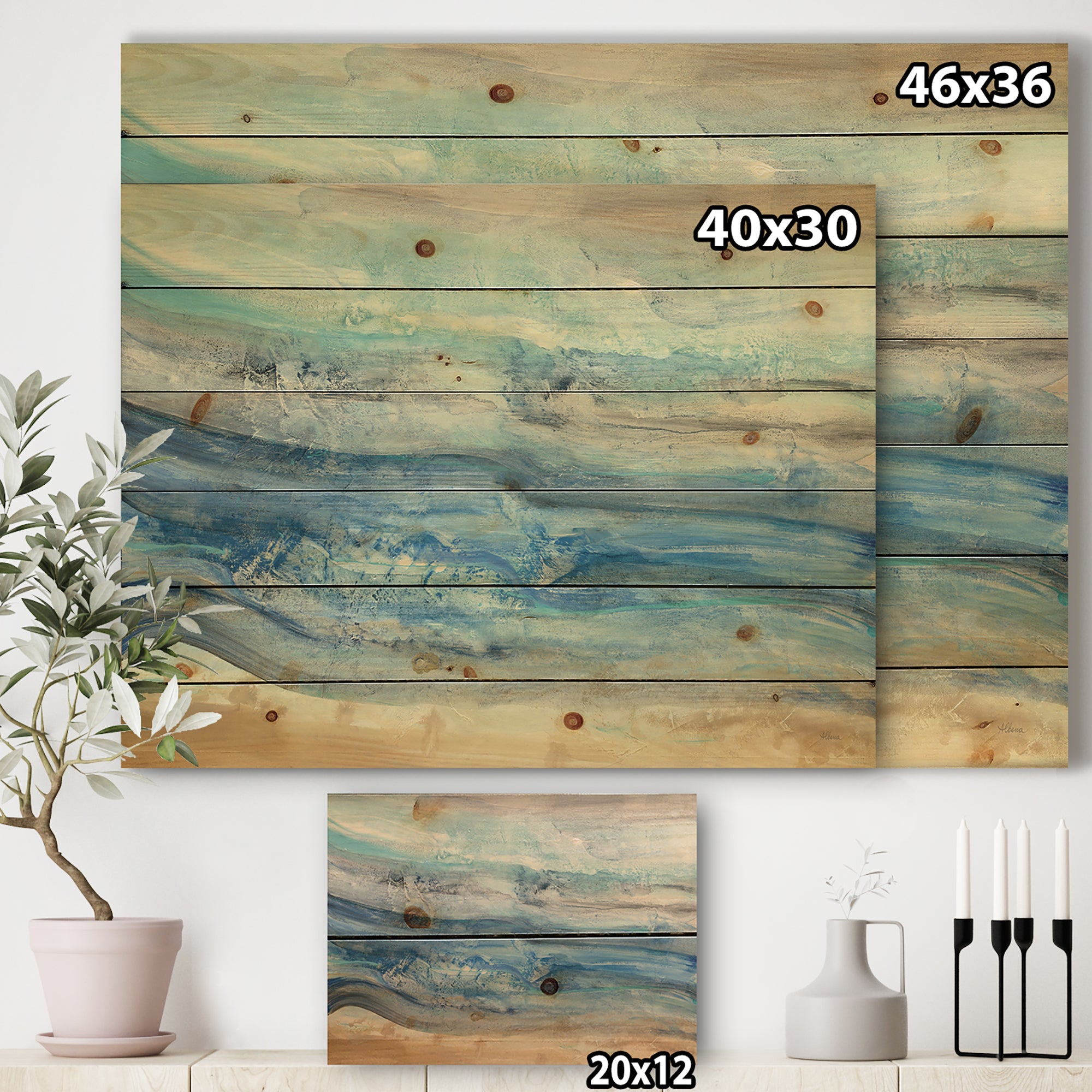 Ocean Mineral Waves - Nautical & Coastal Print on Natural Pine Wood - 20x15