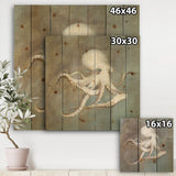 Octopus Treasures from the Sea - Nautical & Coastal Print on Natural Pine Wood - 16x16