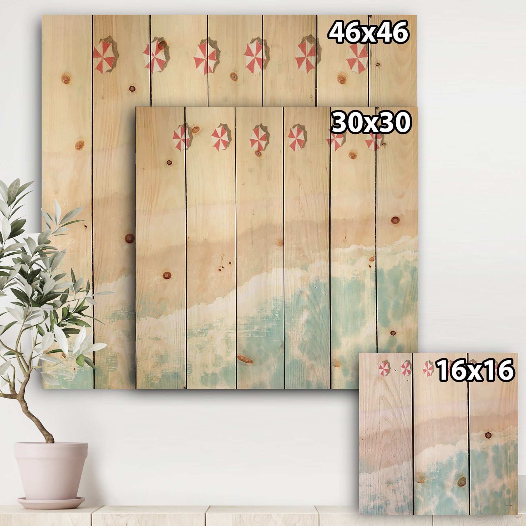 Sky Seaview I - Nautical & Coastal Print on Natural Pine Wood - 16x16