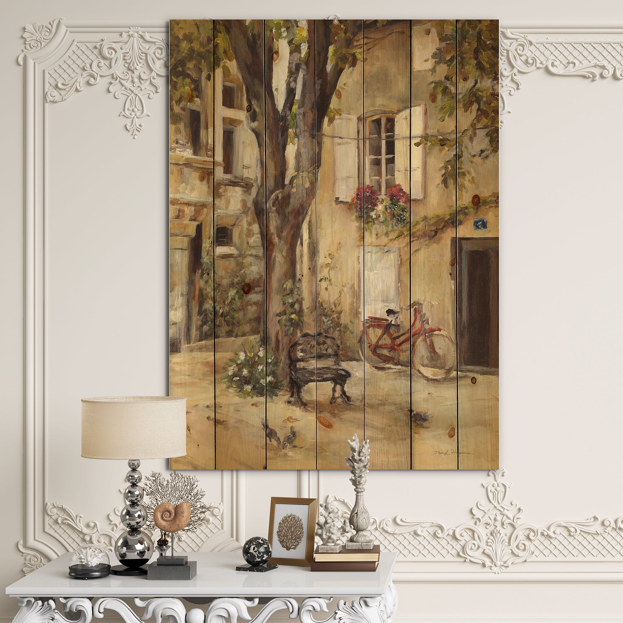 Provence French Village I - French Country Print on Natural Pine Wood - 15x20