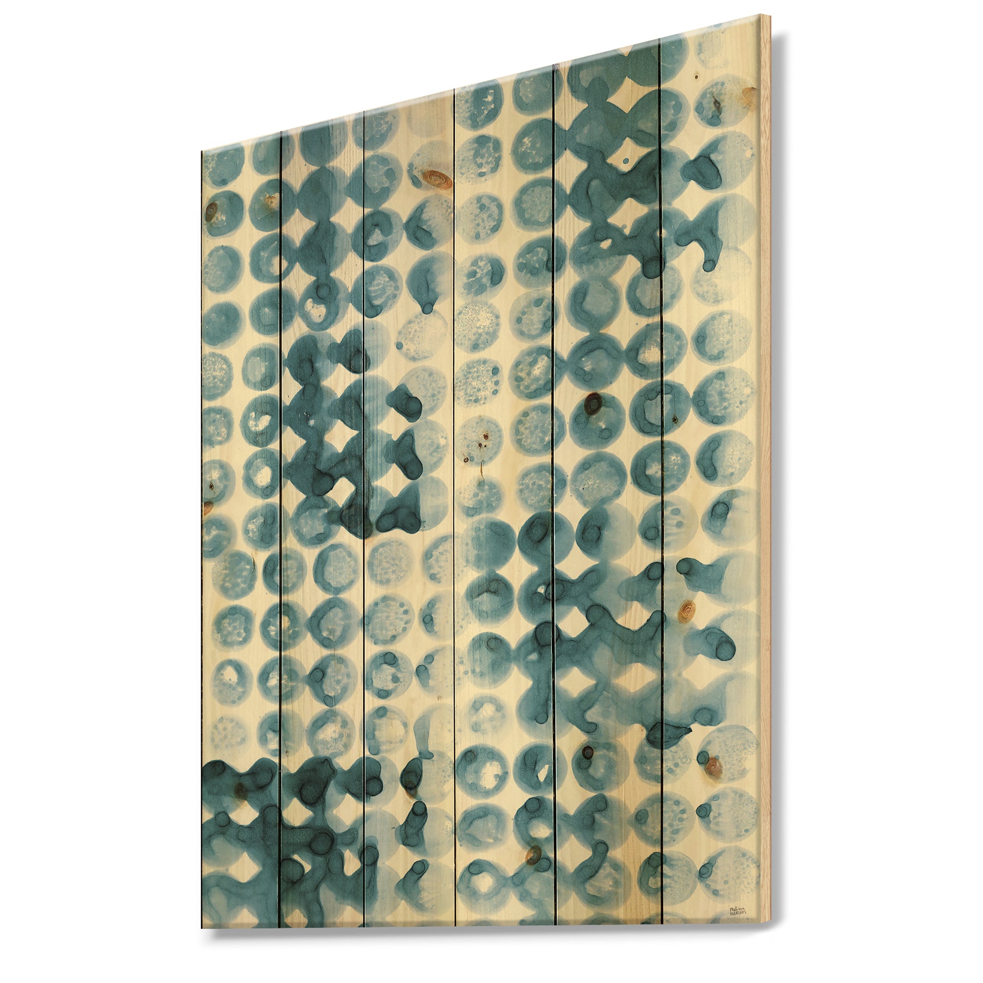 Indigo watercolor geometrical II  - Contemporary Print on Natural Pine Wood - 15x20