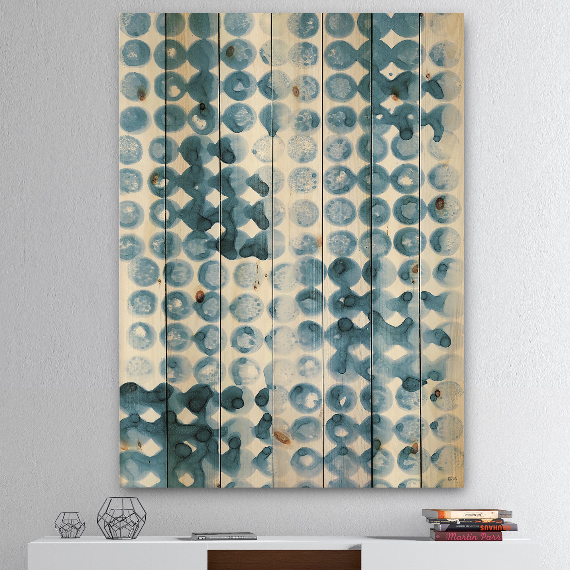 Indigo watercolor geometrical II  - Contemporary Print on Natural Pine Wood - 15x20