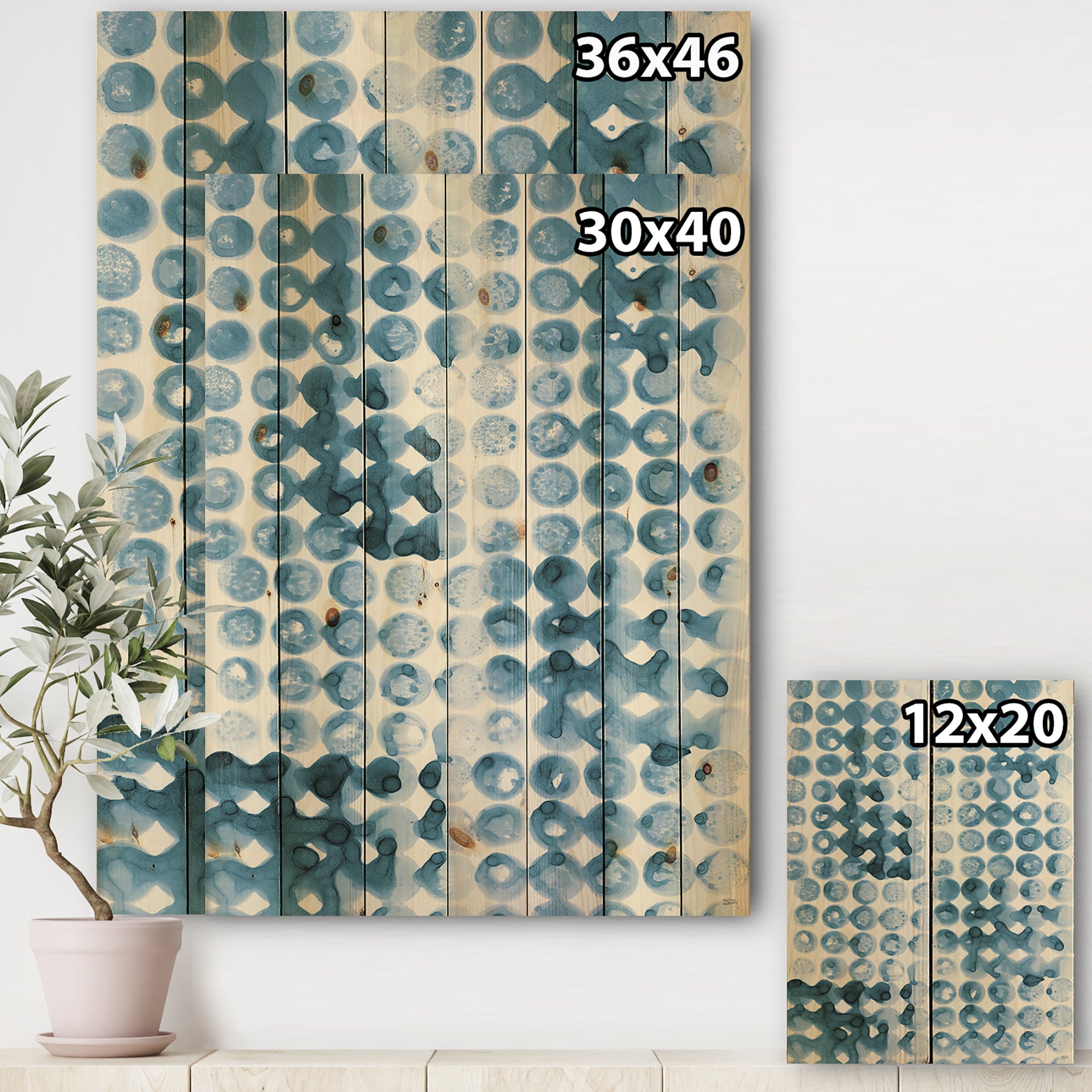 Indigo watercolor geometrical II  - Contemporary Print on Natural Pine Wood - 15x20