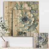 Indigold Watercolor Flower II - Farmhouse Print on Natural Pine Wood - 16x16