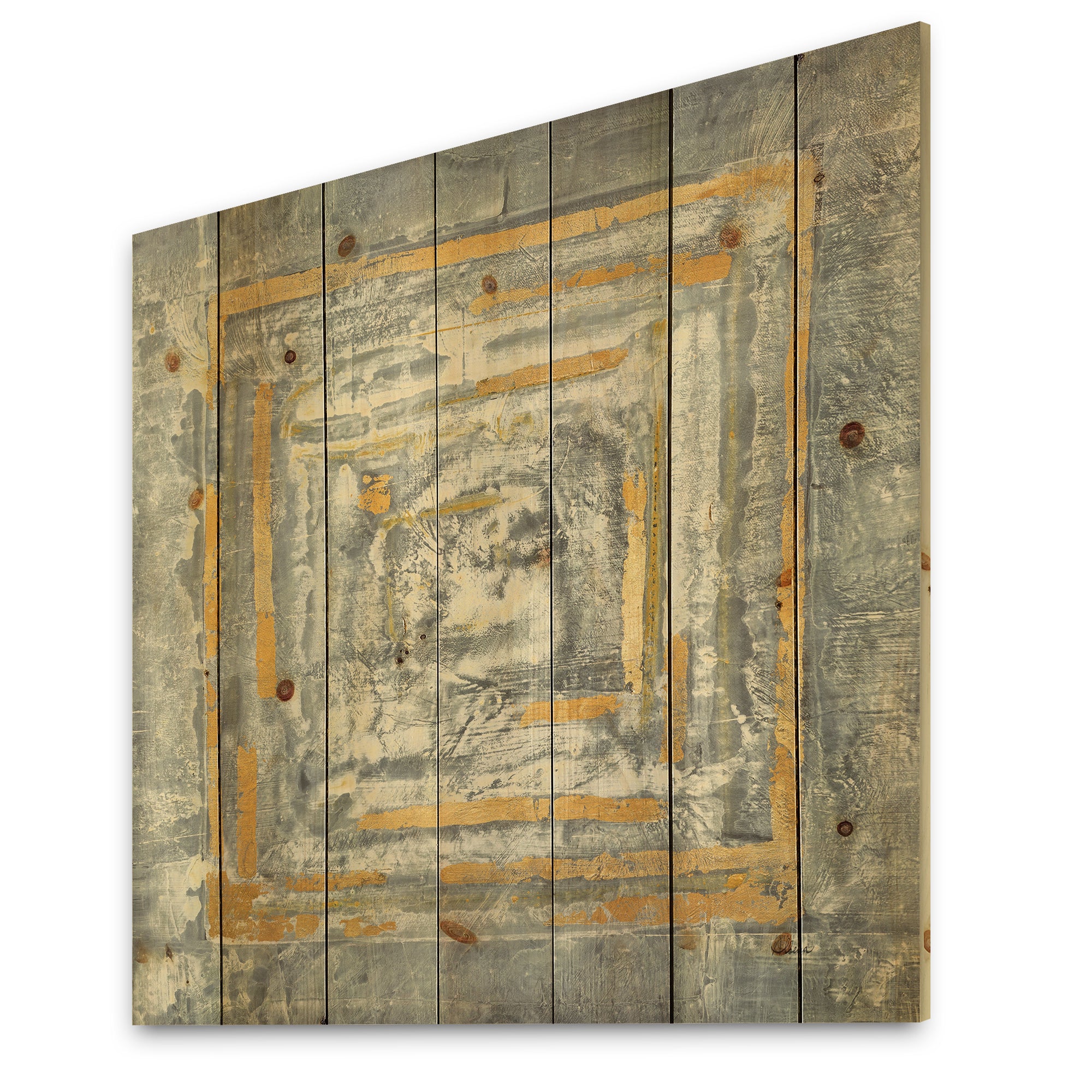 Gold Glam on Grey Tapestry II - Transitional Print on Natural Pine Wood - 16x16