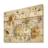 Fields of Gold Watercolor Flower VII - Traditional Print on Natural Pine Wood - 20x15