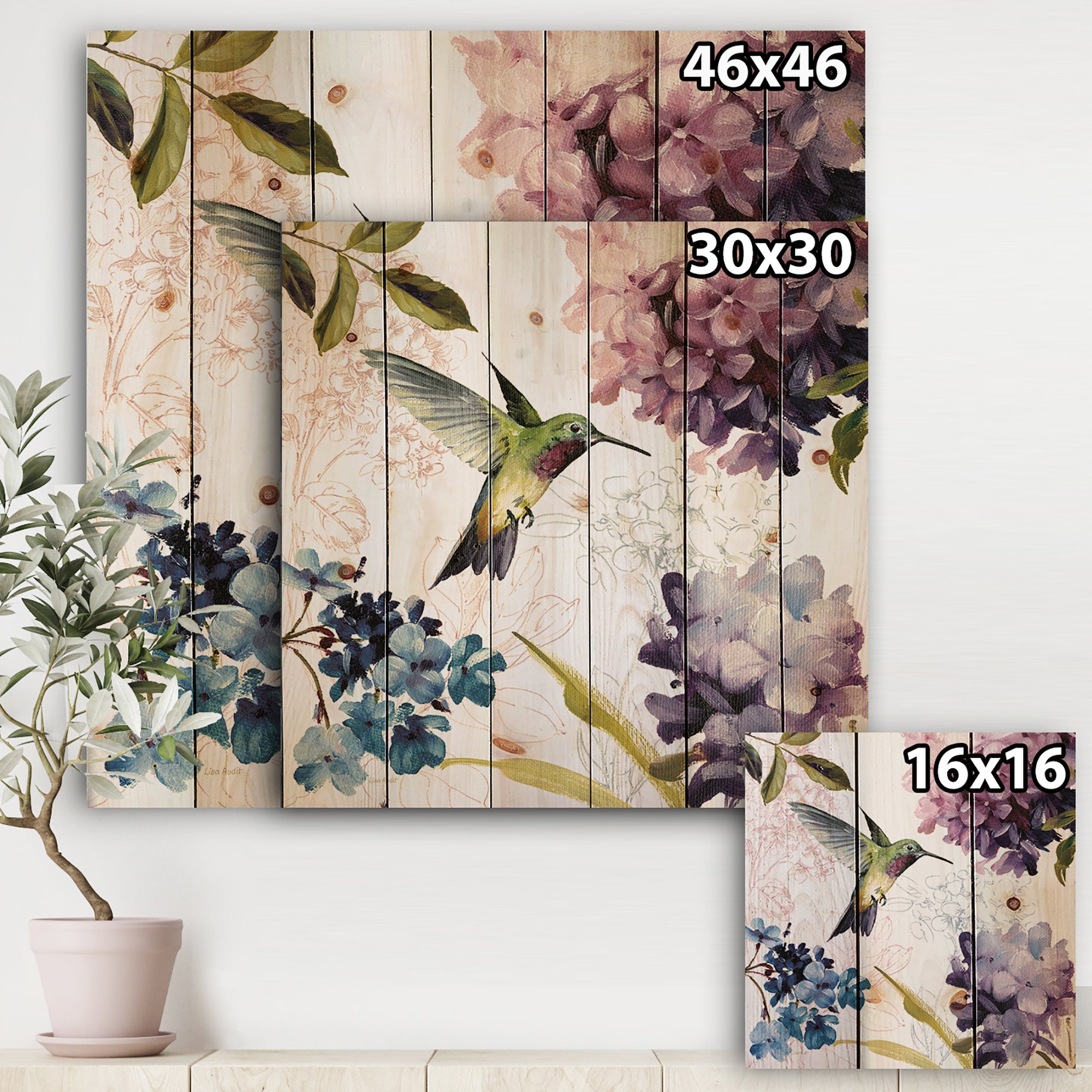 Spring Nectar Square II - Traditional Print on Natural Pine Wood - 16x16