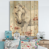 watercolors Pink Wild Horses I - Farmhouse Print on Natural Pine Wood - 15x20