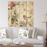 Beautiful Bird Romance I - Traditional Print on Natural Pine Wood - 16x16