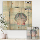 Ocean Shell on Blue  - Nautical & Coastal Print on Natural Pine Wood - 16x16