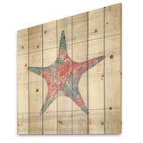 Pink Starfish Ocean Life - Nautical & Coastal Print on Natural Pine Wood - 16x16