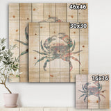 Pink Crab Ocean Life - Nautical & Coastal Print on Natural Pine Wood - 16x16