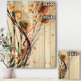 Abstract Orange Flowers - Traditional Print on Natural Pine Wood