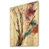 Abstract Purple and Blue Flowers - Traditional Print on Natural Pine Wood
