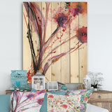 Abstract Purple Flowers - Traditional Print on Natural Pine Wood
