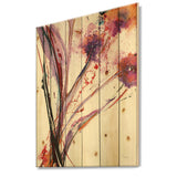 Abstract Purple Flowers - Traditional Print on Natural Pine Wood