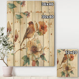 Farmhouse Bird on Flower Branch - Traditional Print on Natural Pine Wood - 15x20