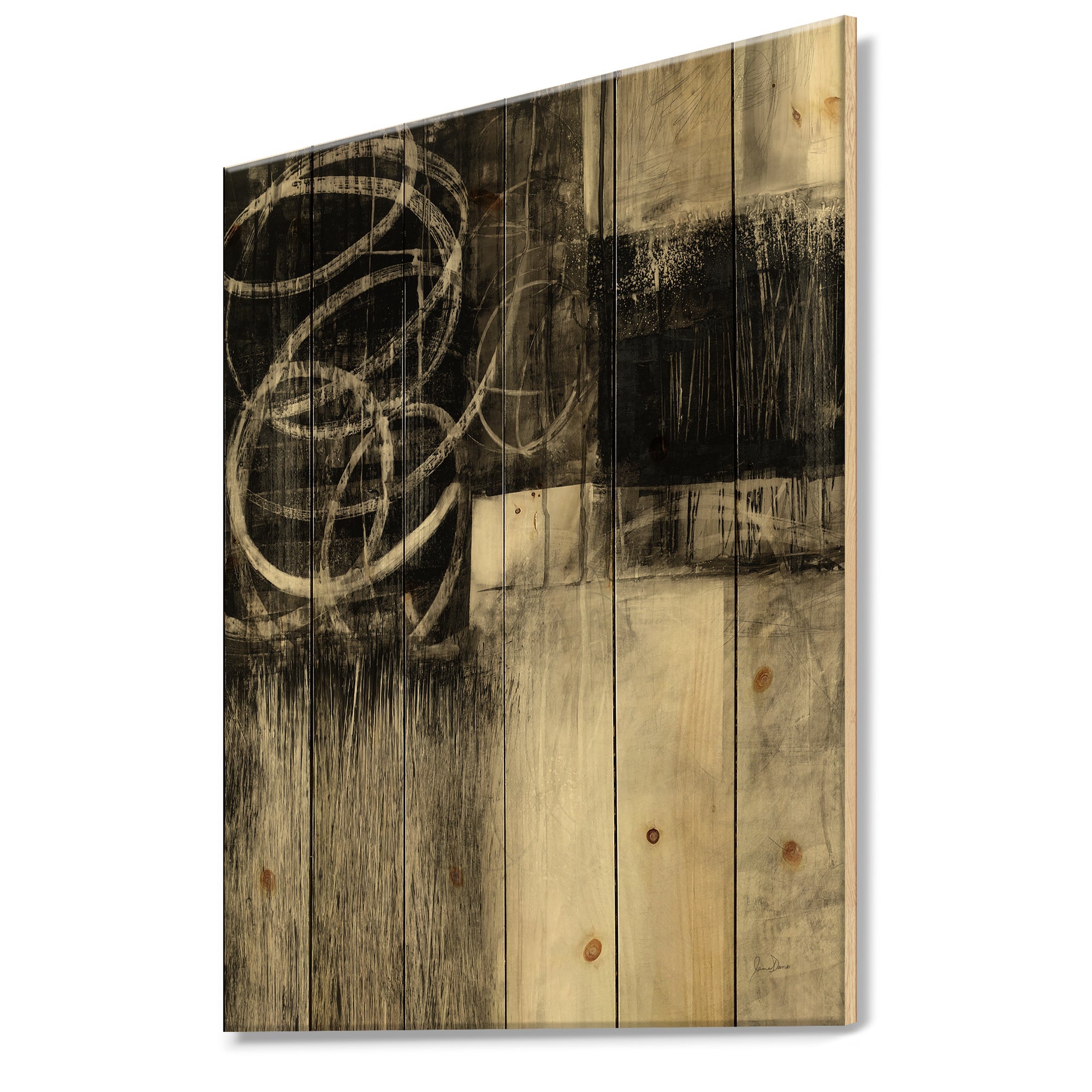 A Geometric Day I - Mid-Century Modern Print on Natural Pine Wood