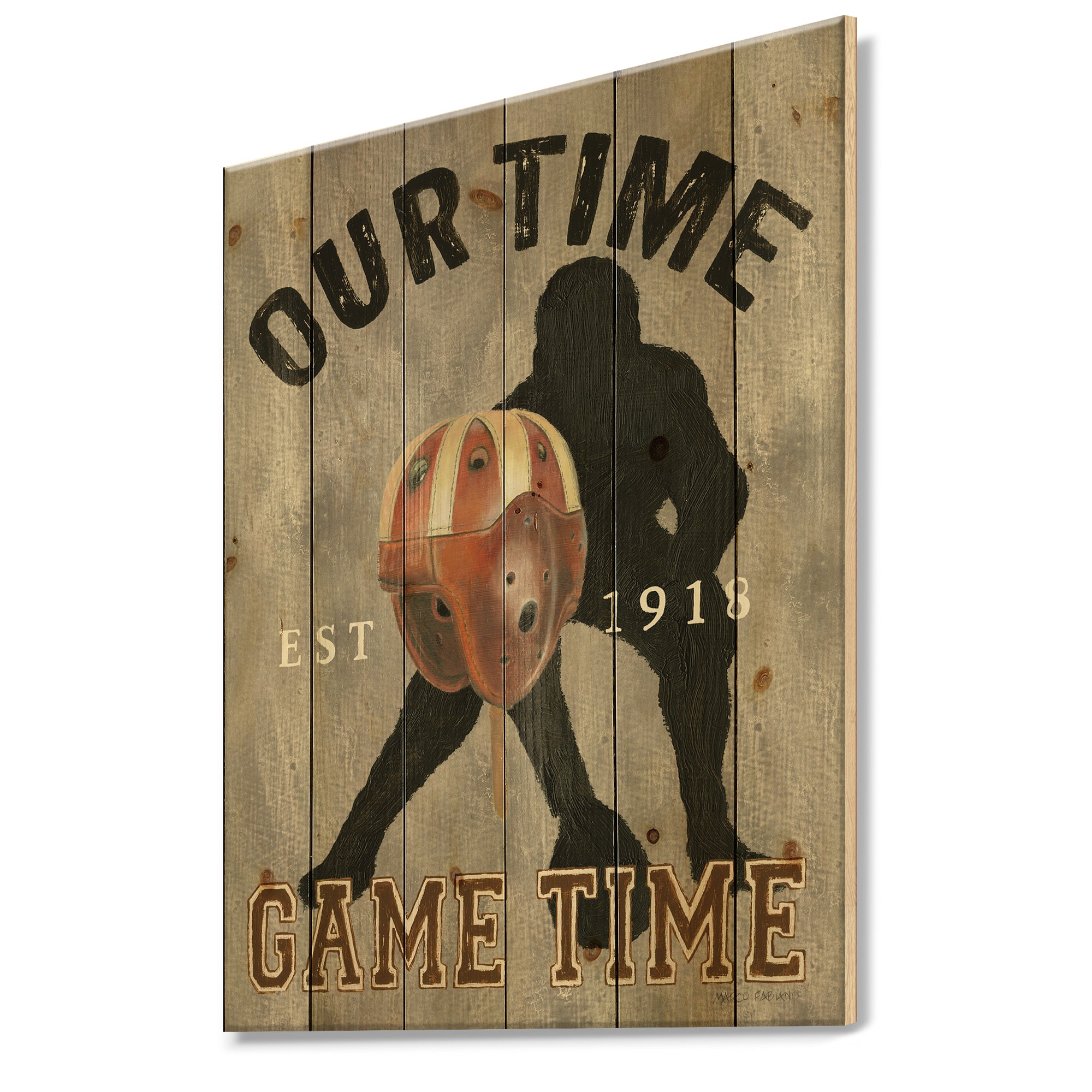 football Game Day I - Vintage Sport Print on Natural Pine Wood - 15x20