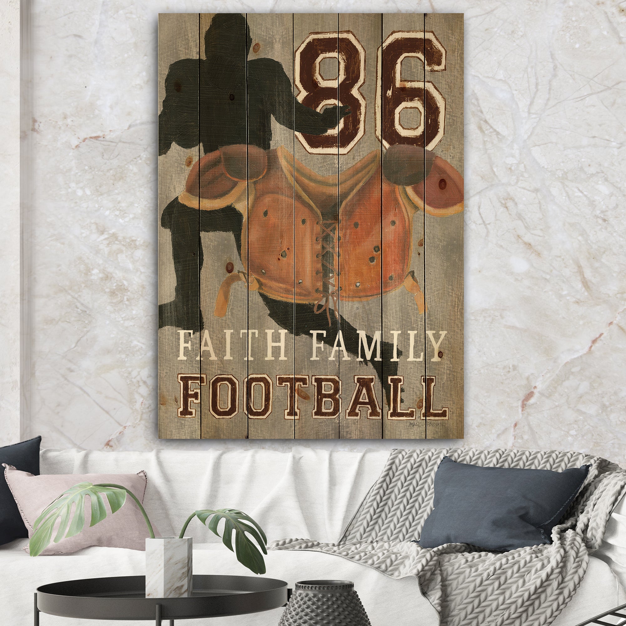 football Game Day III - Vintage Sport Print on Natural Pine Wood - 15x20