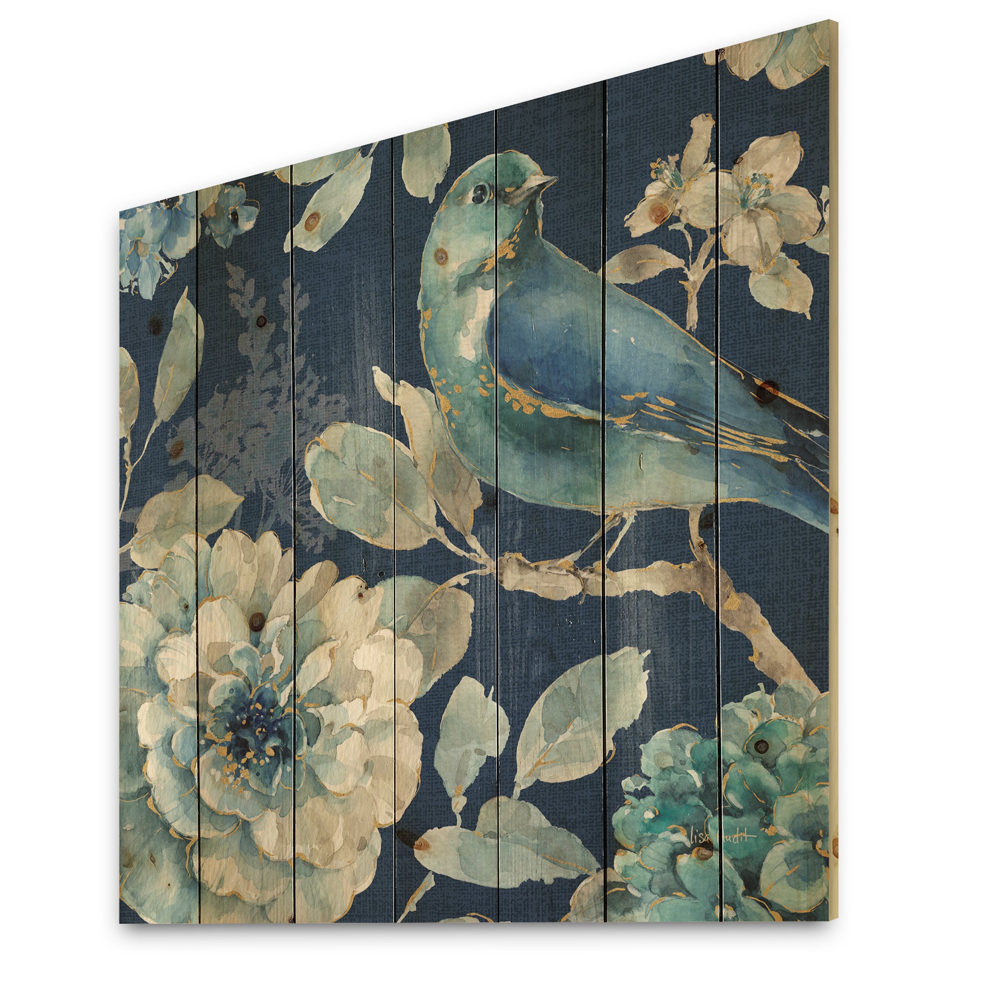 Indigold Bird Cottage Family III - Farmhouse Print on Natural Pine Wood - 16x16