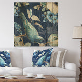 Indigold Bird Cottage Family IV - Farmhouse Print on Natural Pine Wood - 16x16