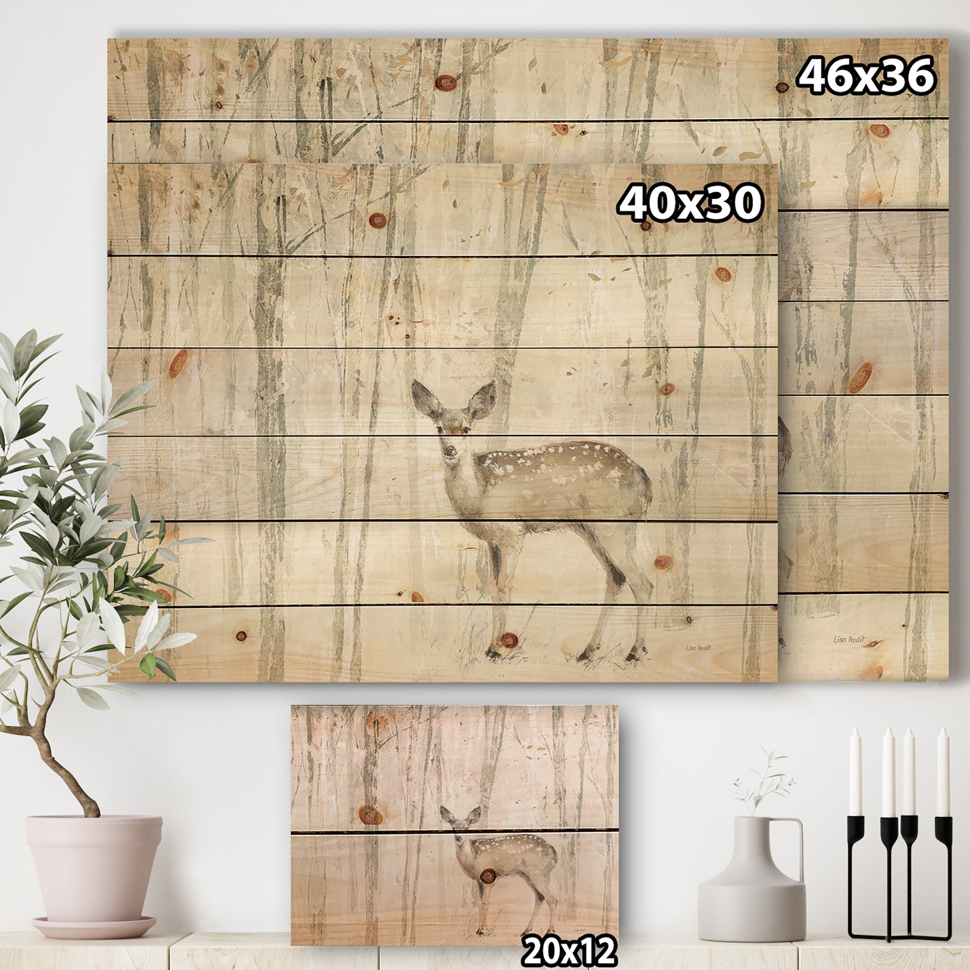 A Woodland Walk into the Forest I - Modern Farmhouse Print on Natural Pine Wood