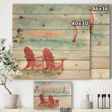 Coastal Chair Relax  Beach II - Nautical & Coastal Print on Natural Pine Wood - 20x15