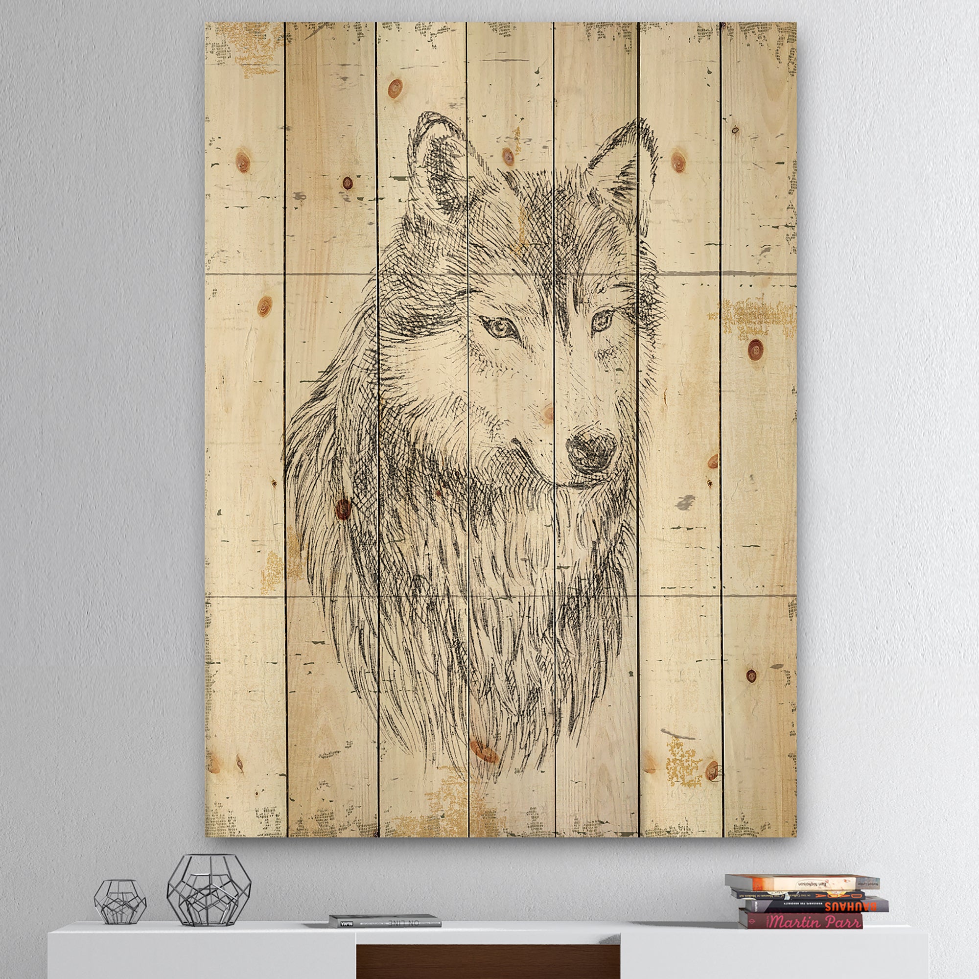 Wolf Wild and Beautiful III - Wildlife Animal Print on Natural Pine Wood - 15x20