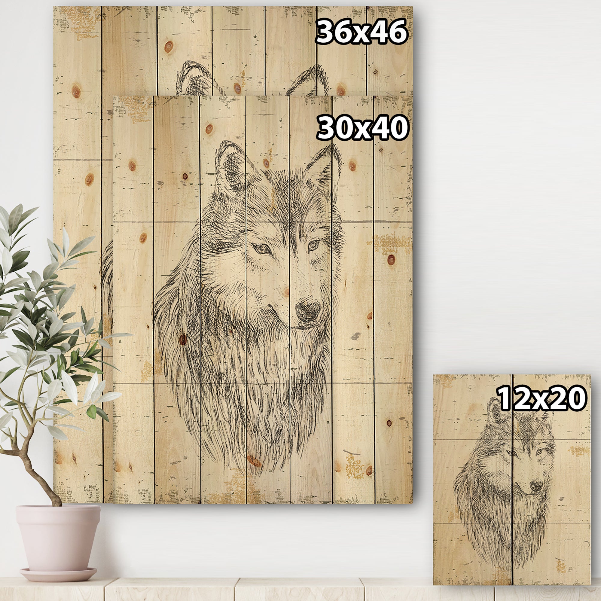 Wolf Wild and Beautiful III - Wildlife Animal Print on Natural Pine Wood - 15x20