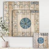 Blue Conch Shell On Blue Coastal Pattern  - Nautical & Coastal Print on Natural Pine Wood - 16x16