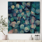 Abstract Blue Flower Petals - Traditional Print on Natural Pine Wood