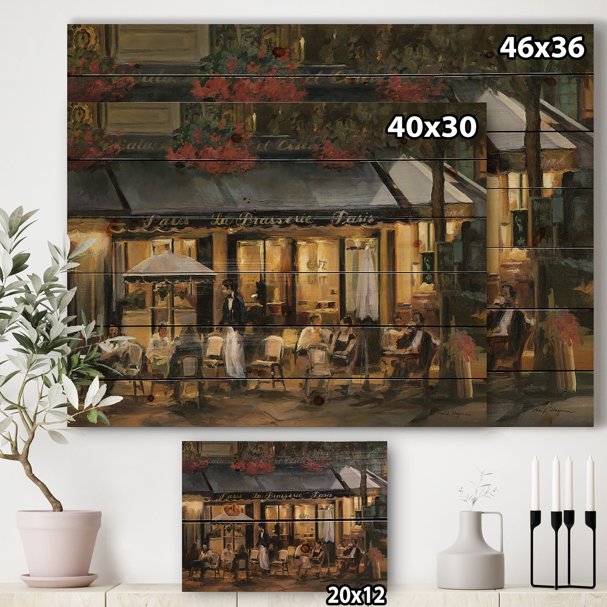 La Brasserie of Champs-Élysées Paris - French Country Print on Natural Pine Wood - 20x15