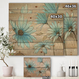 Handpainted Indigo Leucanthemum Cottage Flower - Traditional Print on Natural Pine Wood - 20x15