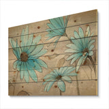 Handpainted Indigo Leucanthemum Cottage Flower - Traditional Print on Natural Pine Wood - 20x15