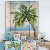 Palm Tree At The Beach Resort - Nautical & Coastal Print on Natural Pine Wood