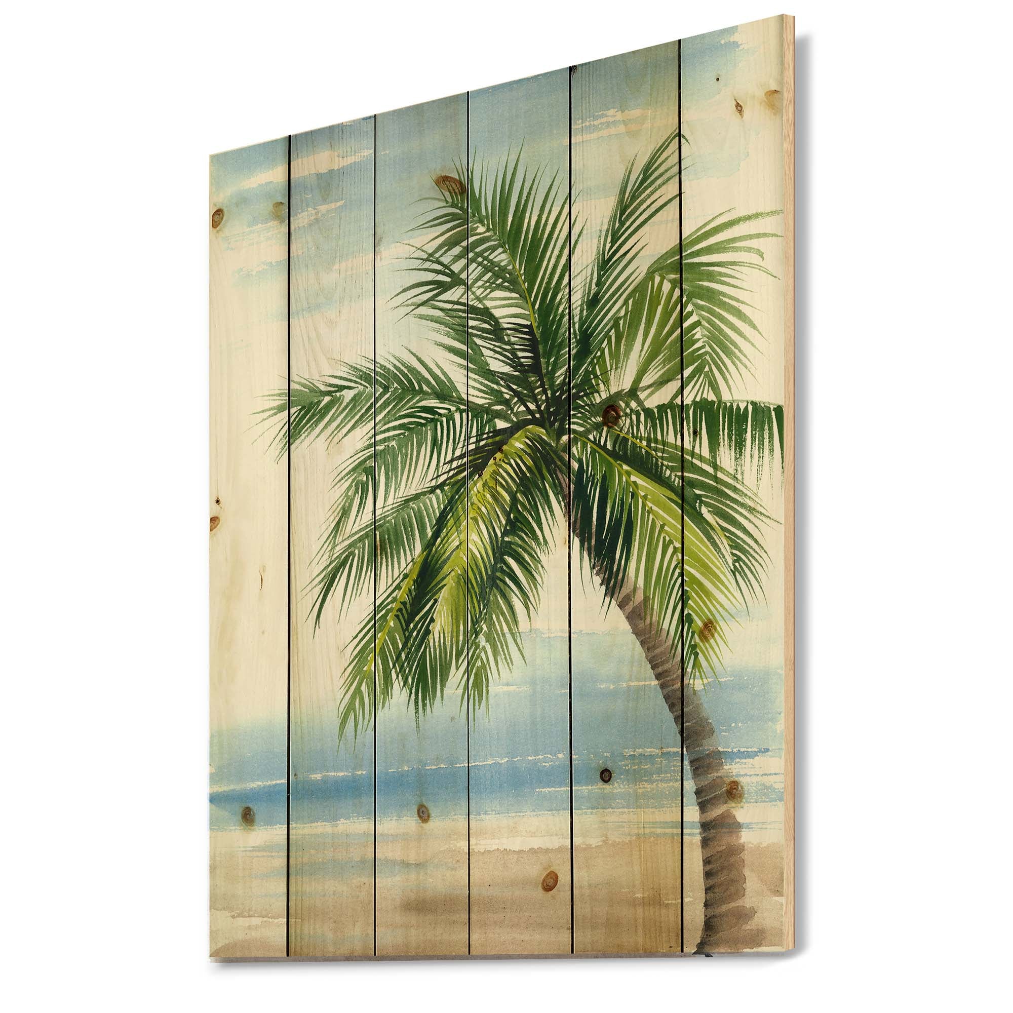 Palm Tree At The Beach Resort - Nautical & Coastal Print on Natural Pine Wood