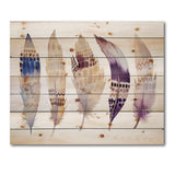 Ethnic Purple Boho Feathers - Bohemian & Eclectic Print on Natural Pine Wood