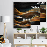 3D Gold Waves in Black - Abstract Print on Natural Pine Wood